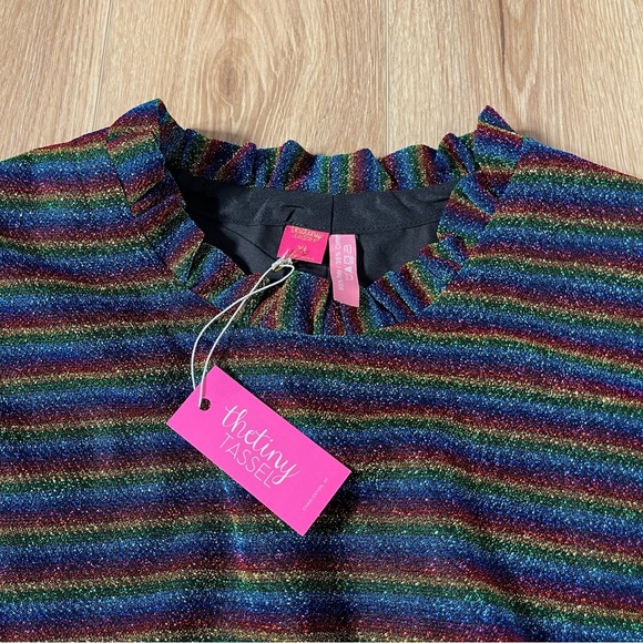 The Tiny Tassel Rainbow Shimmer Striped Ruffle Sleeve and Collar Top Size XL - Picture 8 of 9
